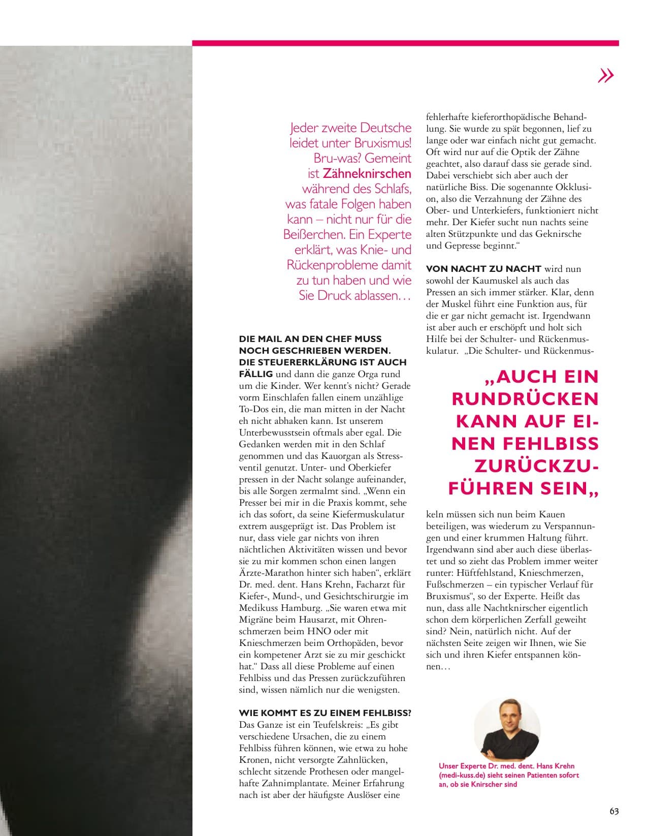 Grazia Beauty page 63 on bruxism with DR. MED. DR. MED. DENT. HANS KREHN