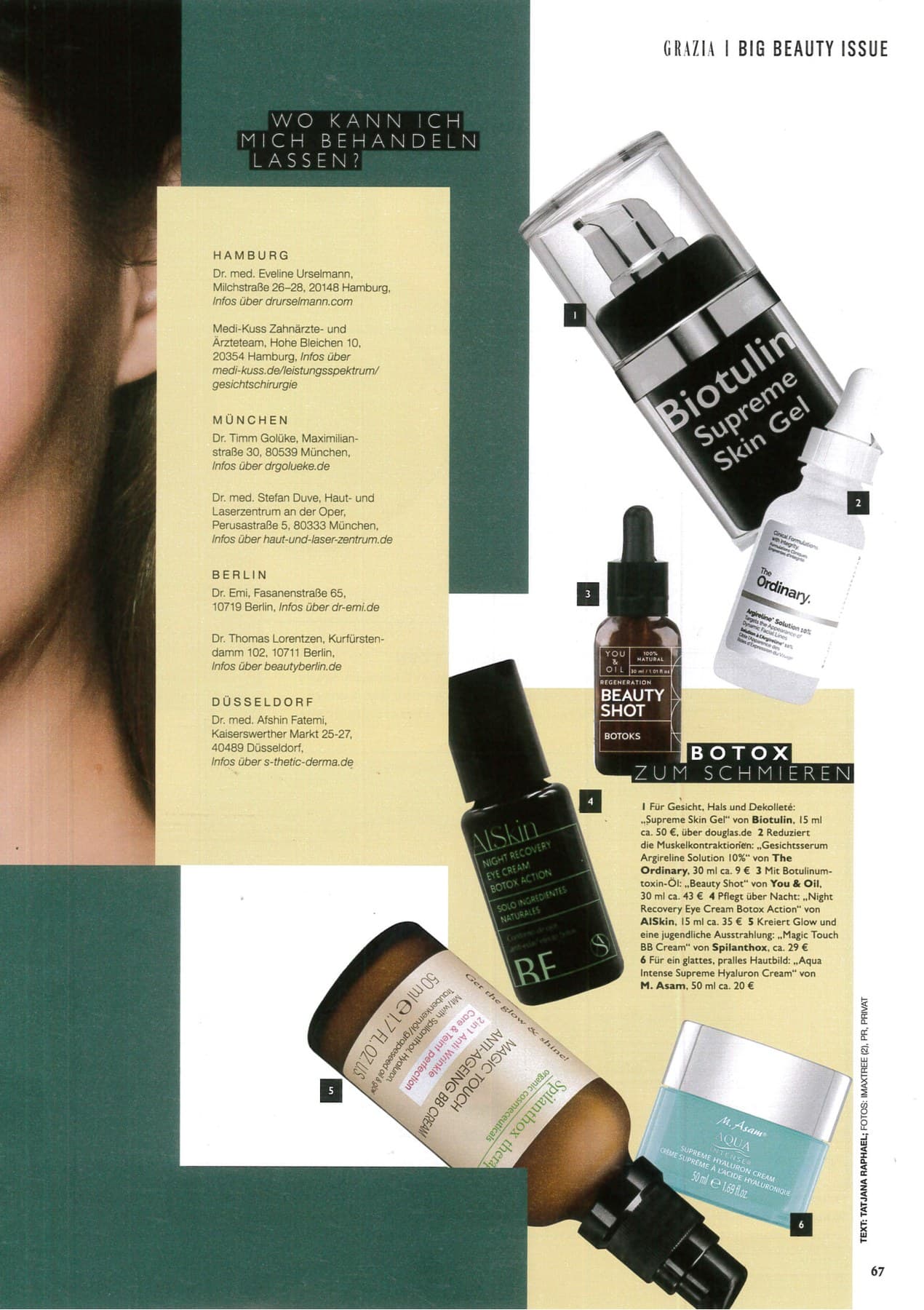 Grazia Beauty page Botox zum Schmieren with Medi-Kuss Hamburg listing