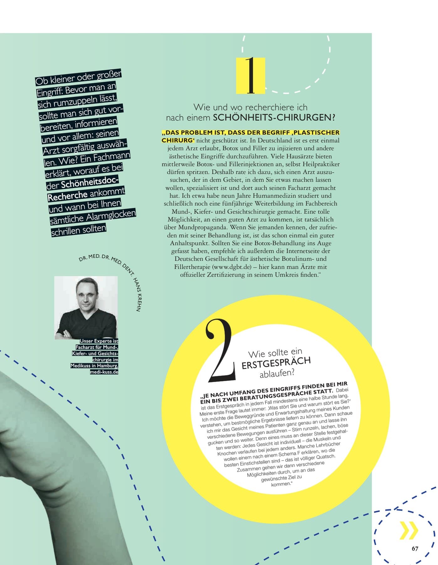 Grazia Beauty page 67 with specialist commentary by DR. MED. DR. MED. DENT. HANS KREHN